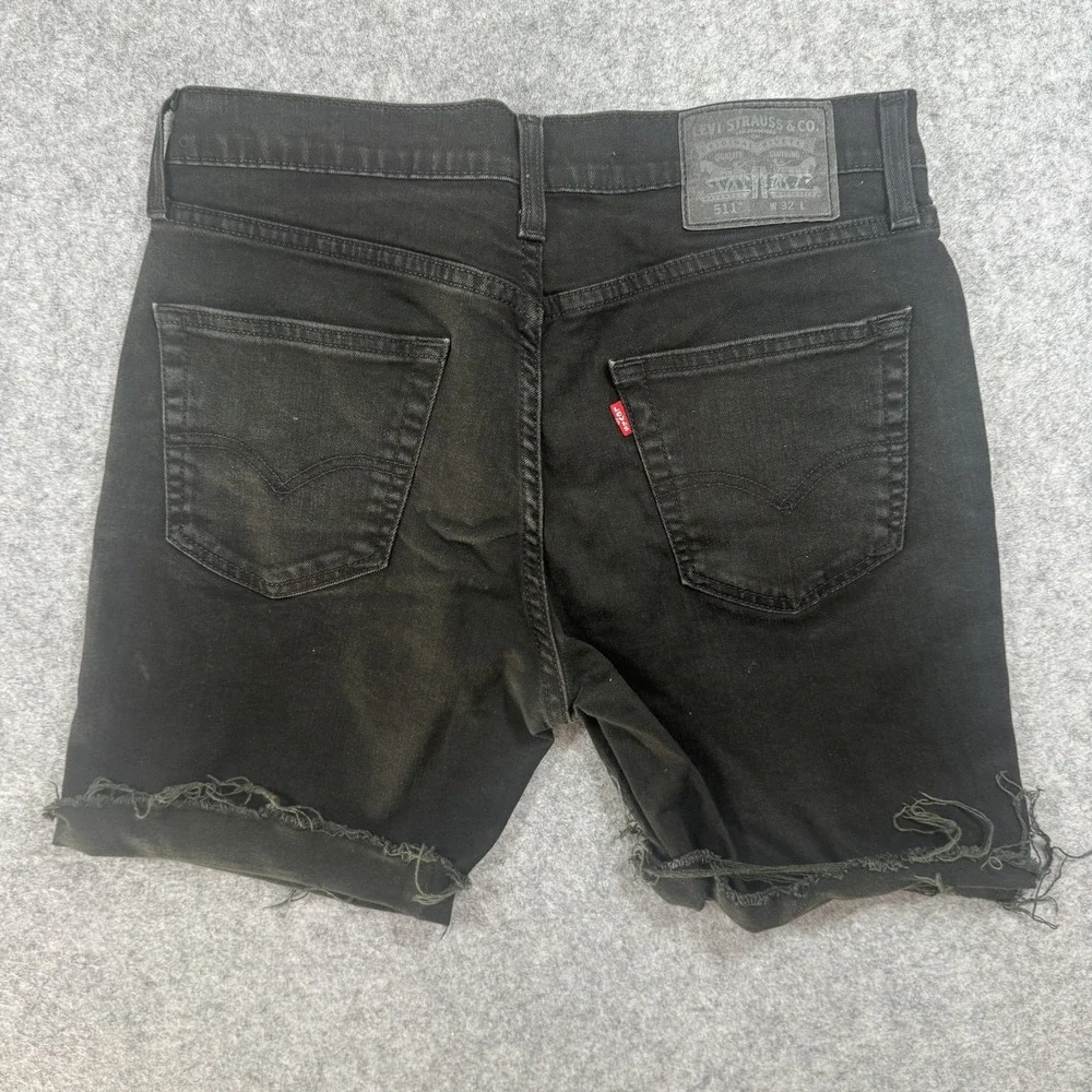 Levi's 511 Slim Denim Shorts W32 Black Frayed Raw Hem Distressed